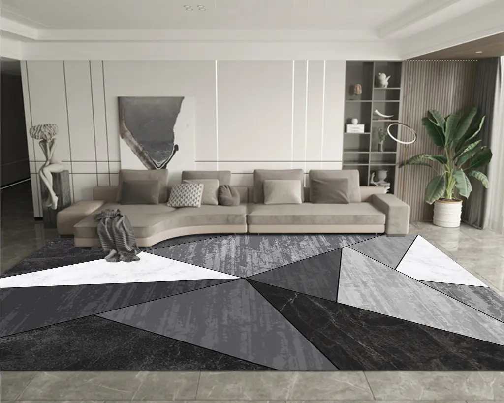 Modern Monochrome Geometric Rug Black-Gray Rug Area Carpet