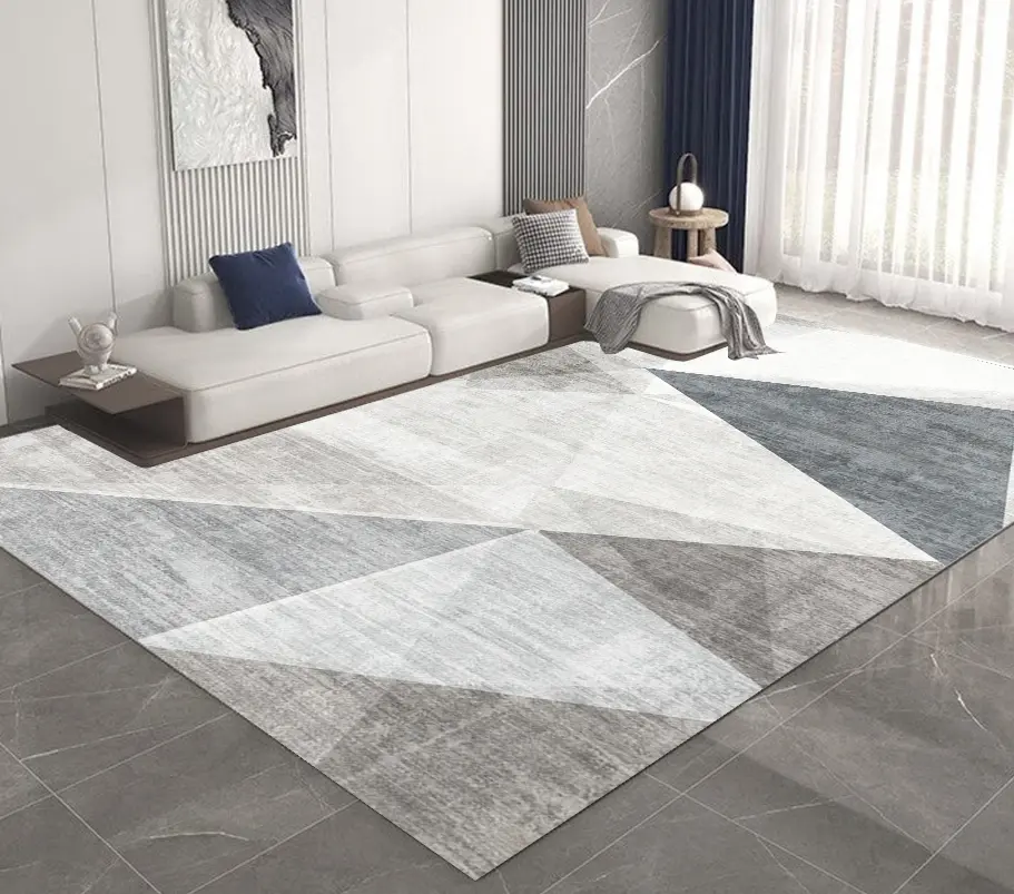 Modern Gray and White Geometric Rug Decorative Carpet