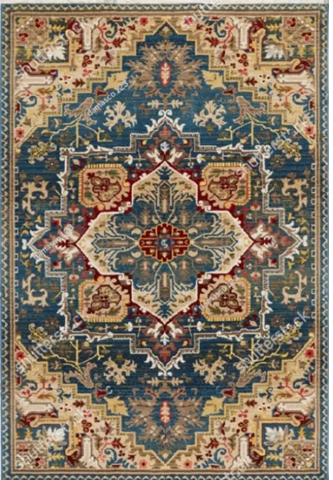 Persian Style Carpet Elegant Navy and Beige Floral Rug