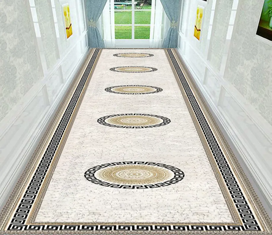 Marble Design White-Gold-Black Style Hallway Rug  Runner Carpet