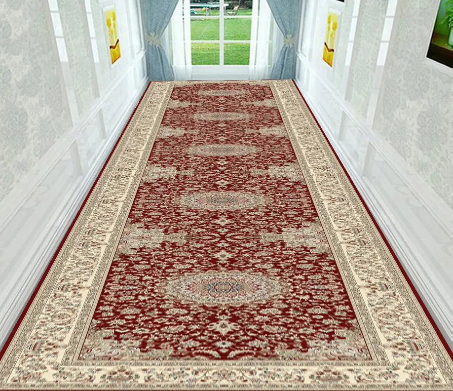Floral Crimson Hallway Rug Red-Cream Runner Carpet