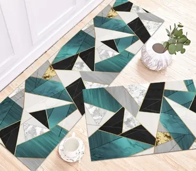 Emerald Teal Green Geometry Kitchen Mat Set 50*80+50*160cm 