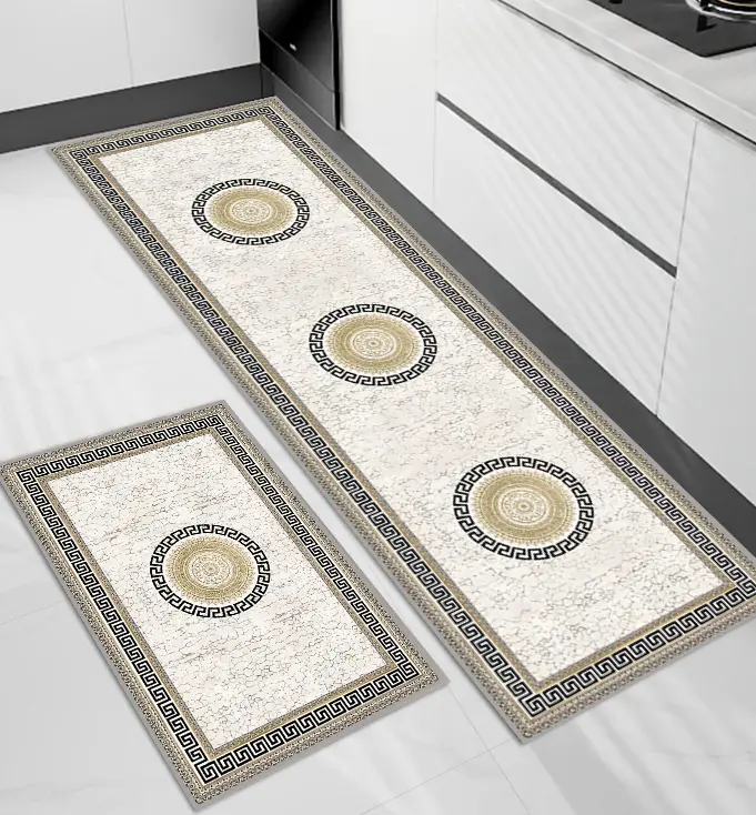 Marble Design White-Gold Kitchen Mat Set 50*80+50*160cm