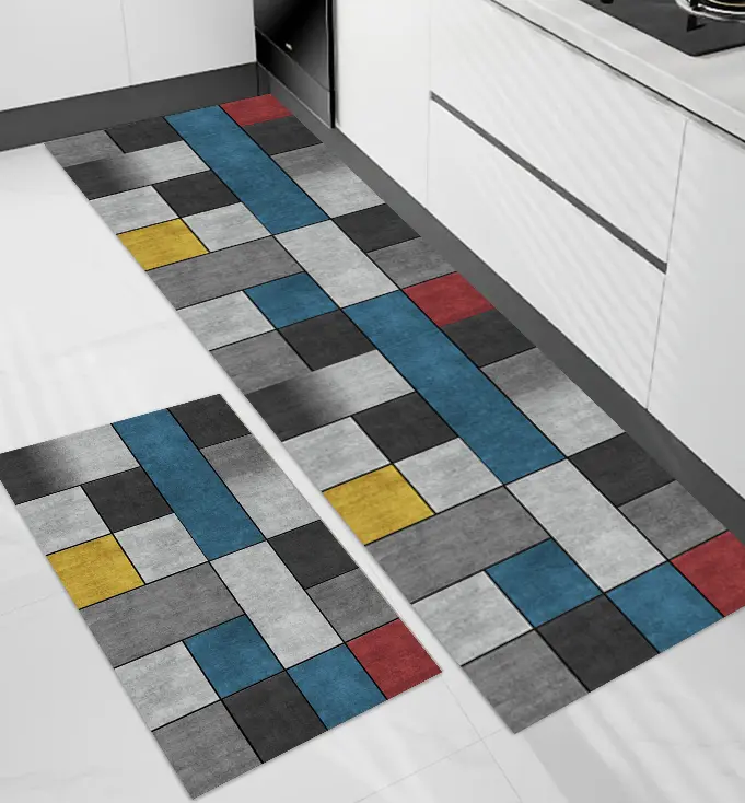 Multicolor Squares Kitchen Mat Set 50*80+50*160cm