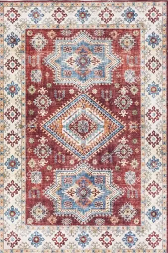 Vintage Red and Multicolor Tribal Rug Diamond Pattern Carpet