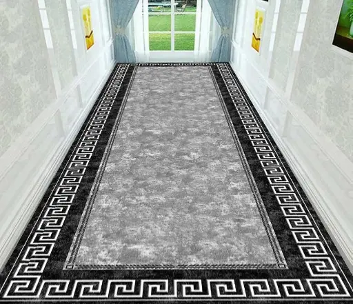 Modern Hellenic Runner Silver Athens Corridor Rug Black-Gray Hallway Carpet